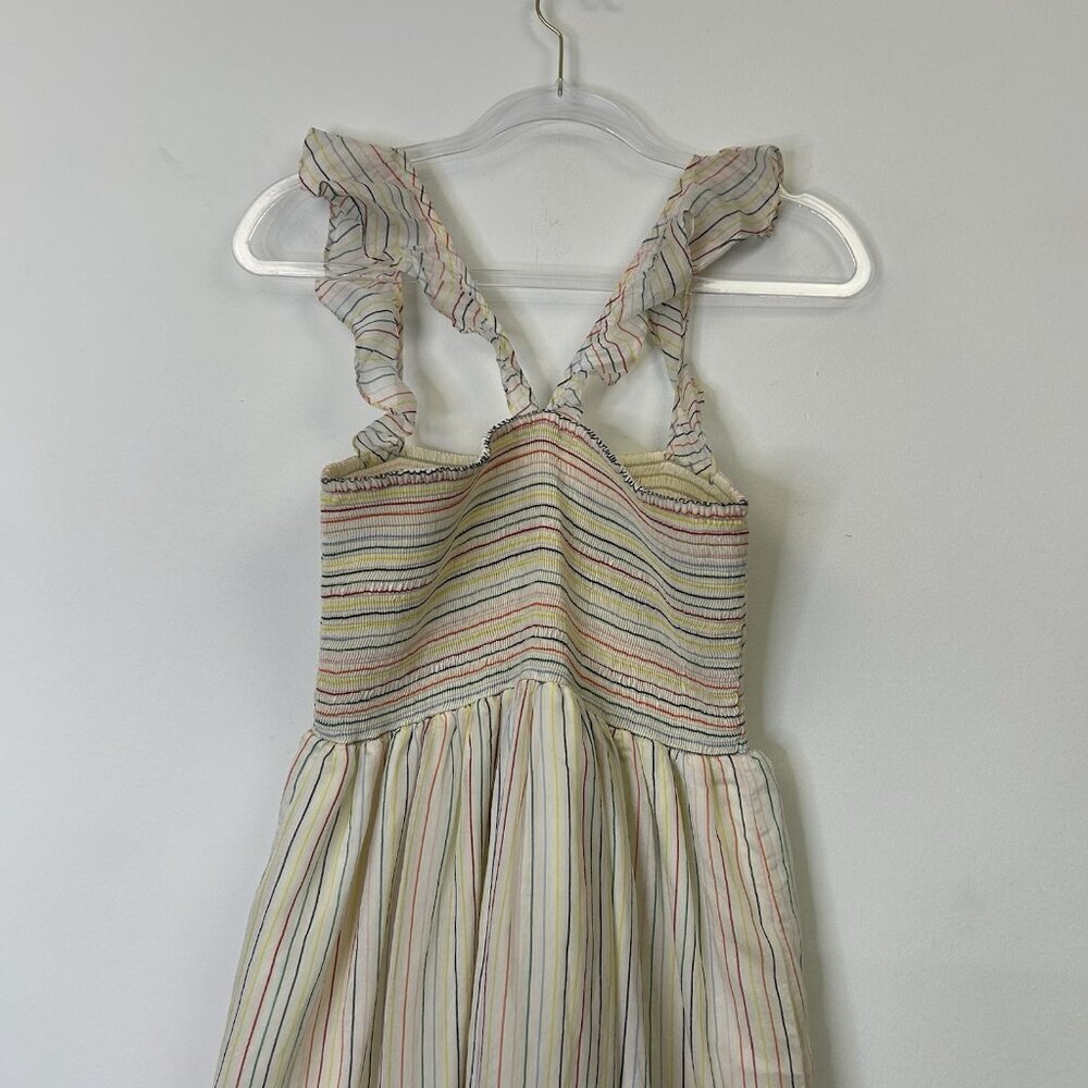 Madewell Smocked Rainbow Stripe Midi Dress Women’s Size Medium Petite PM - Picture 9 of 9